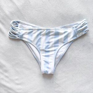 Hollister Blue and White Striped Strappy Side Bikini Bottom